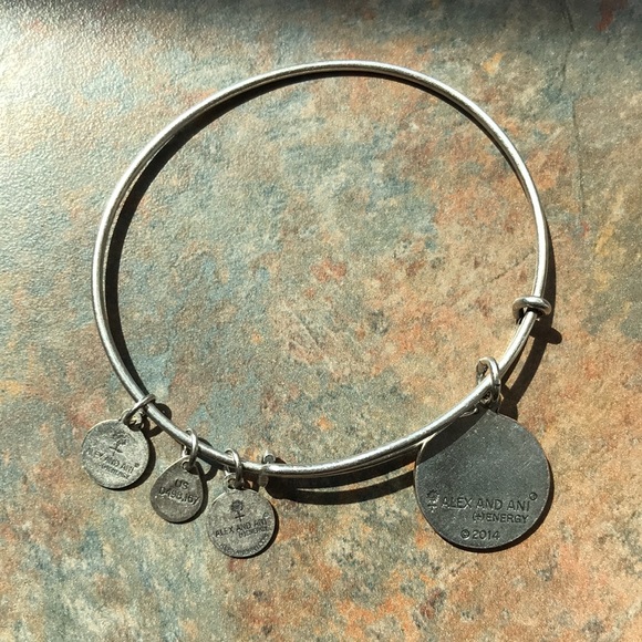 Silver Alex and Ani Clover Charm Bangle - Picture 3 of 3